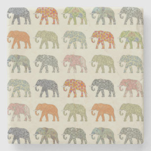 Elephant Colourful Animal Pattern Stone Coaster