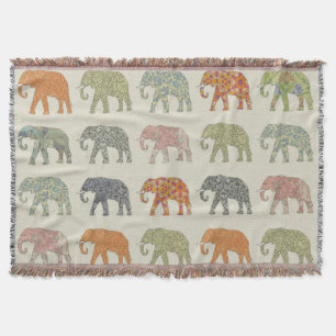 Elephant Colourful Animal Pattern Throw Blanket