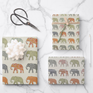 Elephant Colourful Animal Pattern Wrapping Paper Sheet