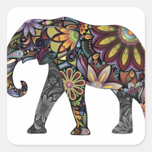 Elephant Colourful Square Sticker