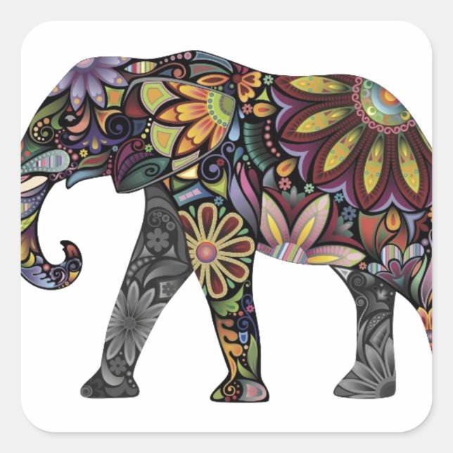 Elephant Colourful Square Sticker (Front)