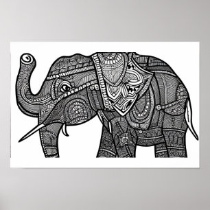 Elephant Colouring Page  Poster