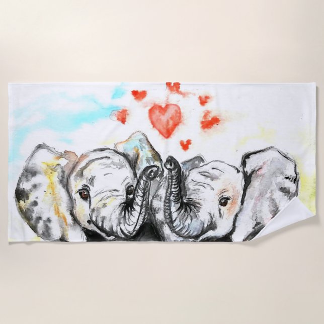 Elephant Couple Beach Towel Love Painting (Front)