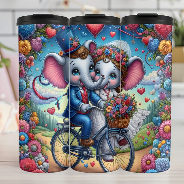 Elephant Couple Bicycle Wedding Thermal Tumbler (Creator Uploaded)