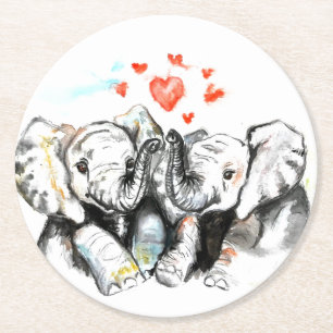 Elephant Couple Paper Coaster - Love - Watercolor