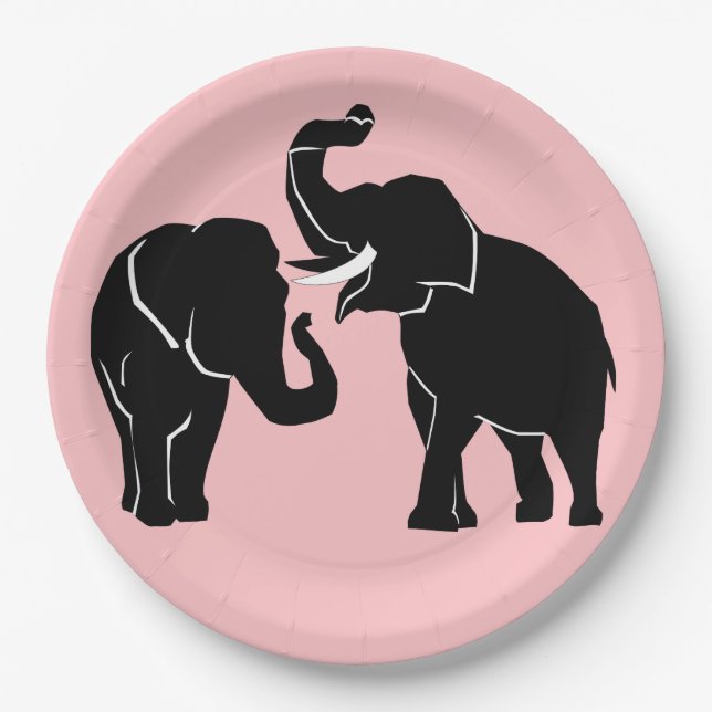 Elephant Couple Paper Plates (Front)