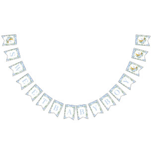 Elephant Crescent Moon Blue Floral Boy Baby Shower Bunting