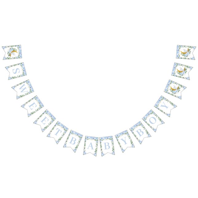 Elephant Crescent Moon Blue Floral Boy Baby Shower Bunting (All)