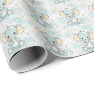 Elephant Cute Baby Pastel Watercolor Pattern  Wrapping Paper