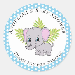 Elephant Cute Baby Shower Boy Blue Thank You Classic Round Sticker