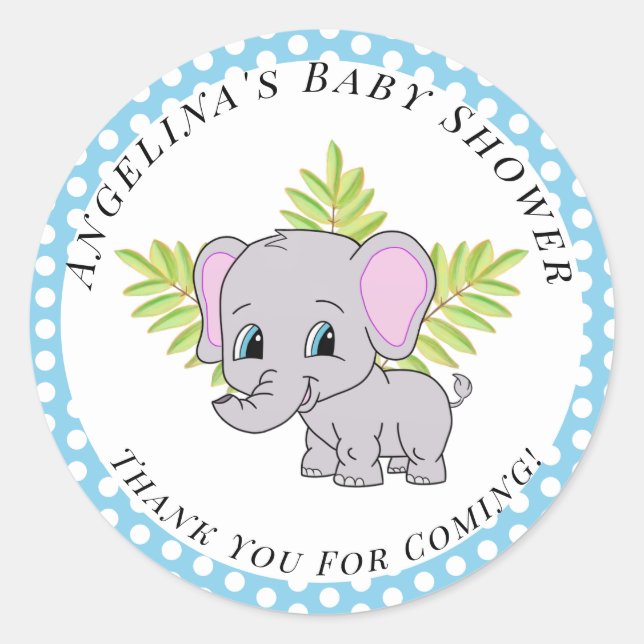 Elephant Cute Baby Shower Boy Blue Thank You Classic Round Sticker (Front)
