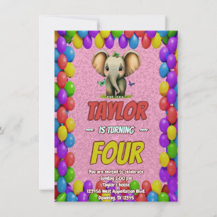 Elephant Cute Personalised Birthday Invite Kids
