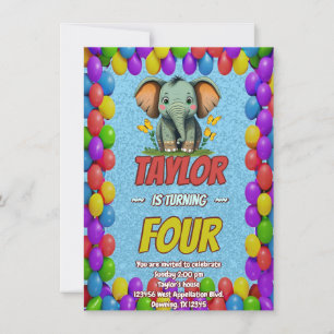 Elephant Cute Personalised Birthday Invite Kids