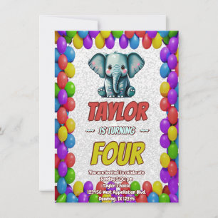 Elephant Cute Personalised Birthday Invite Kids