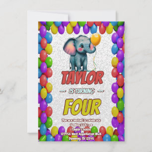 Elephant Cute Personalised Birthday Invite Kids