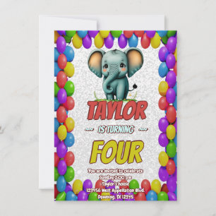 Elephant Cute Personalised Birthday Invite Kids