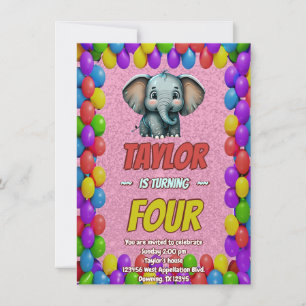 Elephant Cute Personalised Birthday Invite Kids