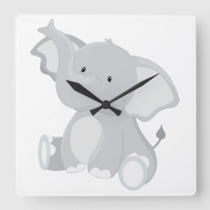 Elephant Cutie Square Wall Clock