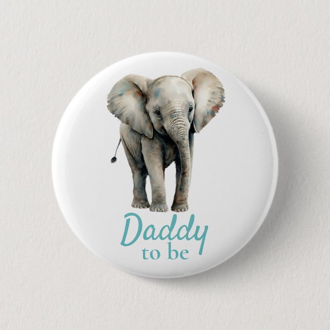 Elephant Daddy Baby Shower Blue Button (Front)