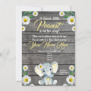 Elephant Daisy Baby Shower Invitation, rustic Invitation
