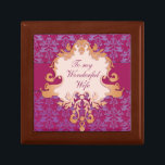 Elephant damask "custom" gift box red/gold<br><div class="desc">Pretty chic damask style keepsake gift box. Designed with a little twist, of subtle elephants that is associated with luck, fortune, protection and is a blessing upon all new beginnings. Perfect to showcase a extra special gift for your wife. Gift box reads: "To my wonderful Wife", or can be customised...</div>