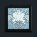 Elephant damask "daughter" gift box silver/blue<br><div class="desc">Pretty chic damask style keepsake gift box. Designed with a little twist, of subtle elephants that is associated with luck, fortune, protection and is a blessing upon all new beginnings. Perfect to showcase an extra special gift for your daughter. Gift box reads: "To my wonderful Daughter", or can be customised...</div>