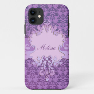 Elephant damask lilac name iphone case