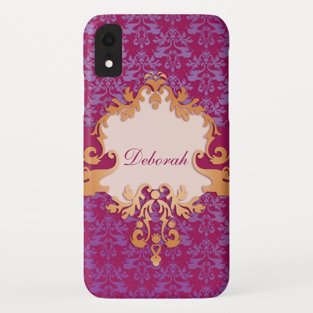 Elephant damask purple gold name Case-Mate iPhone case (Back)
