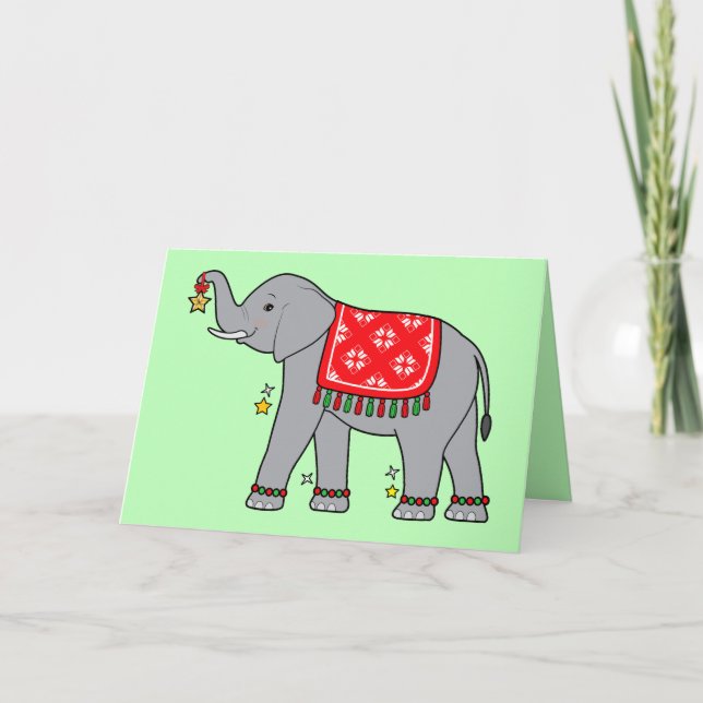 Elephant Decorated for the Holidays Holiday Card (Front)