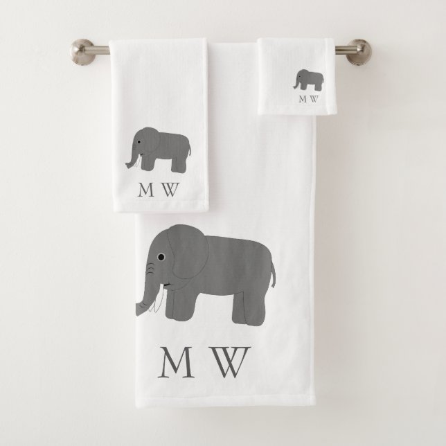 Elephant Design Monogrammed Bath Towel Set (Insitu)