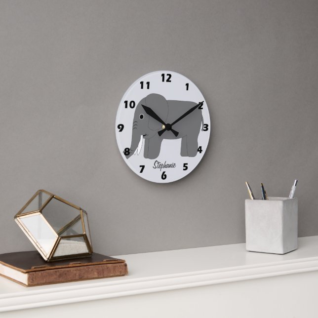 Elephant Design Personalised Round Clock (Office)