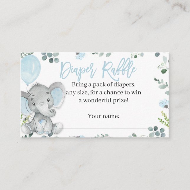 Elephant Diaper Raffle Card for a Boy (Front)