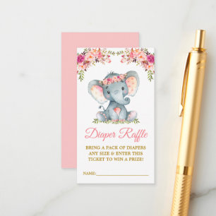 Elephant Diaper Raffle Pink Floral Baby Shower Enclosure Card