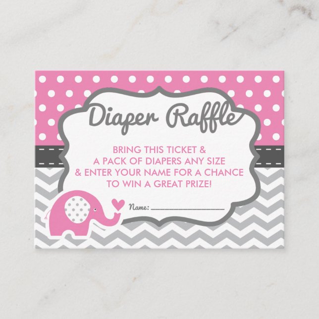 Elephant Diaper Raffle Ticket, EDITABLE COLOR Enclosure Card (Front)