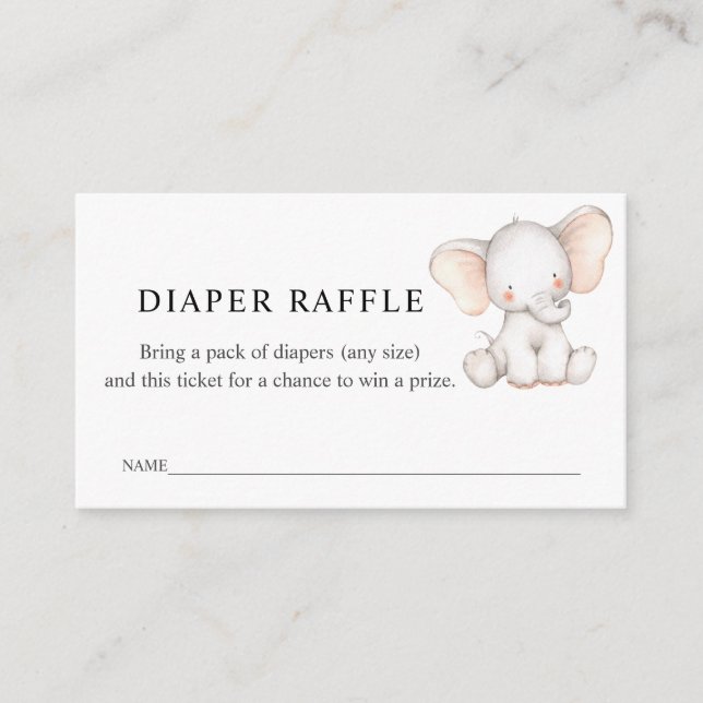  Elephant Diaper Raffle Ticket for Baby Shower Enclosure Card (Front)