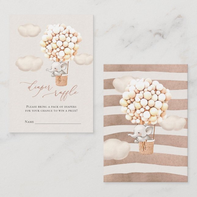 Elephant Diaper Raffle Tickets Enclosure Card (Front/Back)