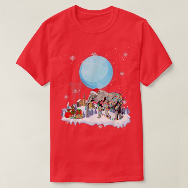 Elephant Dog Cute Christmas Lights Lover Tee  (Design Front)