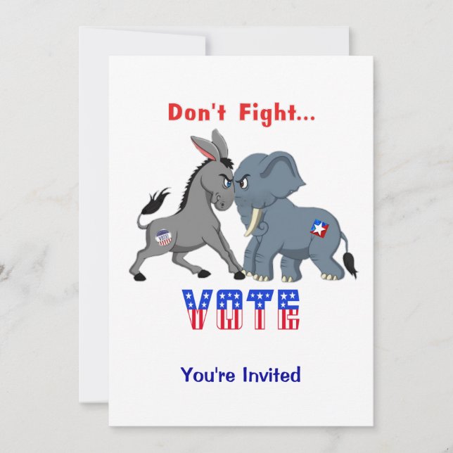 Elephant & Donkey ARGUING Don't Fight VOTE Invitation (Front)