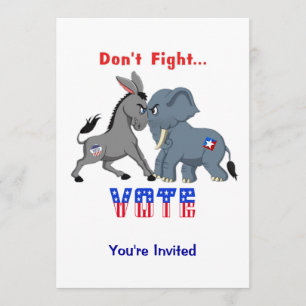 Elephant & Donkey ARGUING Don't Fight VOTE Invitation