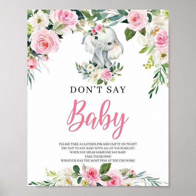 Elephant don't say baby game sign blush pink boho (Front)