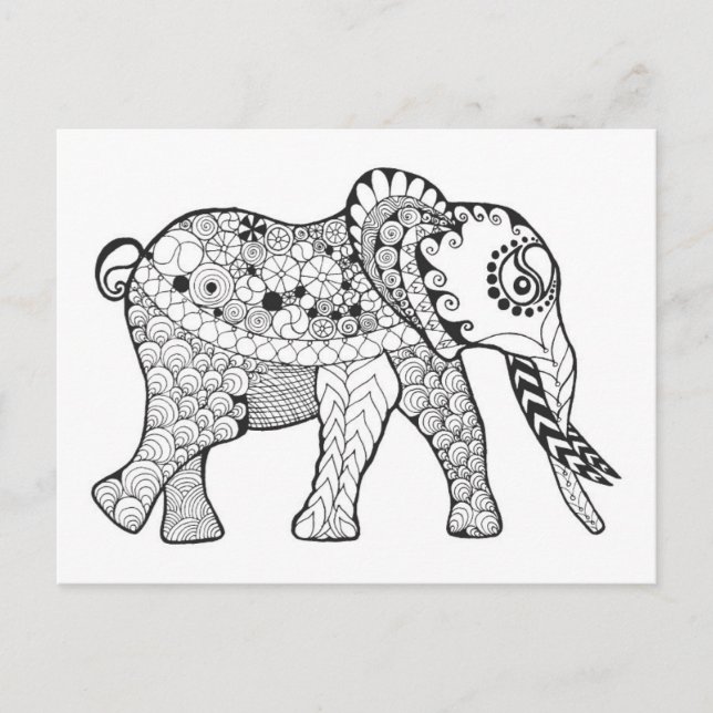 Elephant Doodle Postcard (Front)