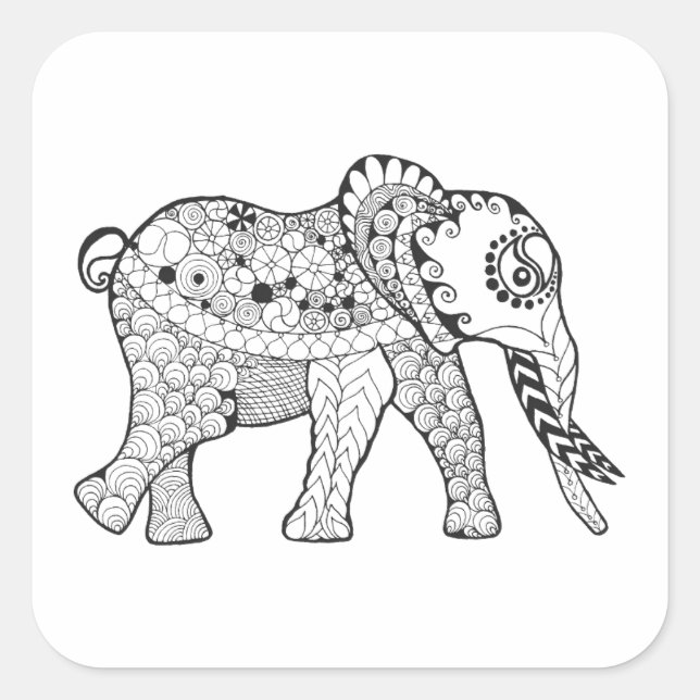 Elephant Doodle Square Sticker (Front)