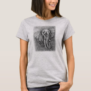 Elephant Drawing Black and White Animal Art T-Shirt