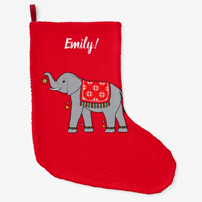 Elephant Dressed for the Holidays Large Christmas Stocking (Front)