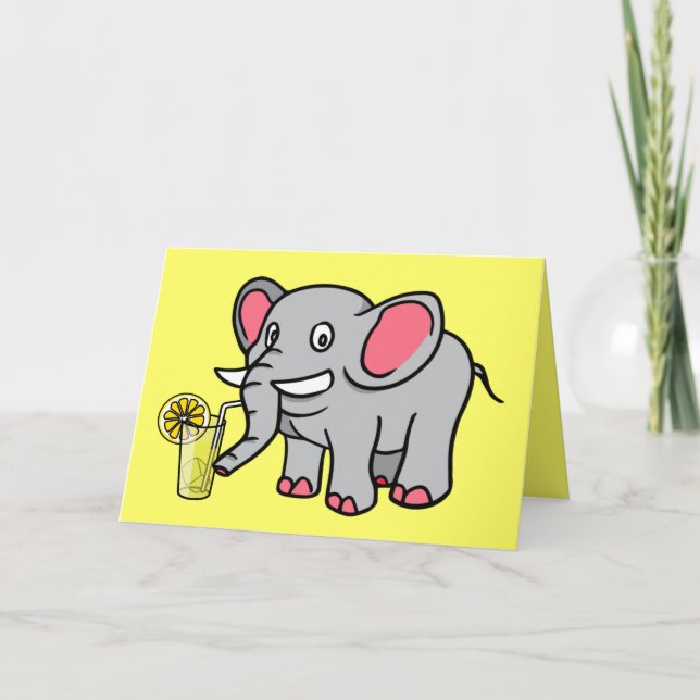 Elephant Drinking Lemonade Support Card (Front)