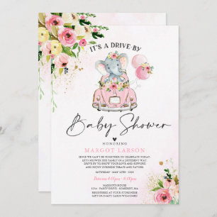 Elephant Drive By Baby Shower Invitation Pink