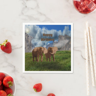 Elephant Duo Oil Paint, Birthday Paper Napkins