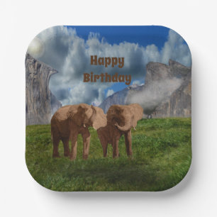 Elephant Duo Oil Paint, Birthday Paper Plates