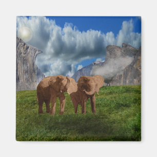 Elephant Duo Oil Paint, Fridge Magnet