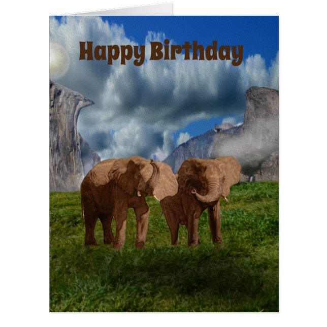 Elephant Duo Oil Paint, Jumbo Birthday Card (Front)